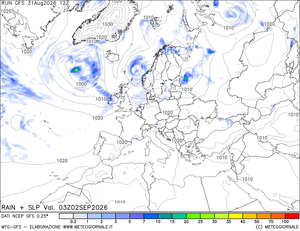 mappa Precipitazioni e pressione SLM