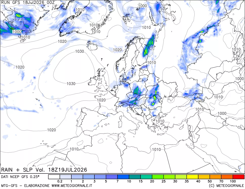 mappa Precipitazioni e pressione SLM