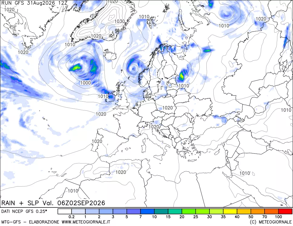 mappa Precipitazioni e pressione SLM