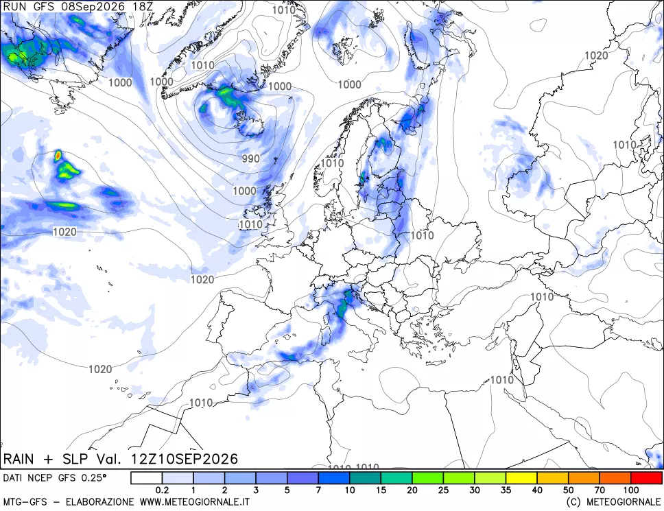 mappa Precipitazioni e pressione SLM