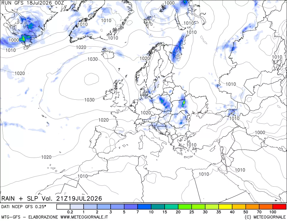 mappa Precipitazioni e pressione SLM