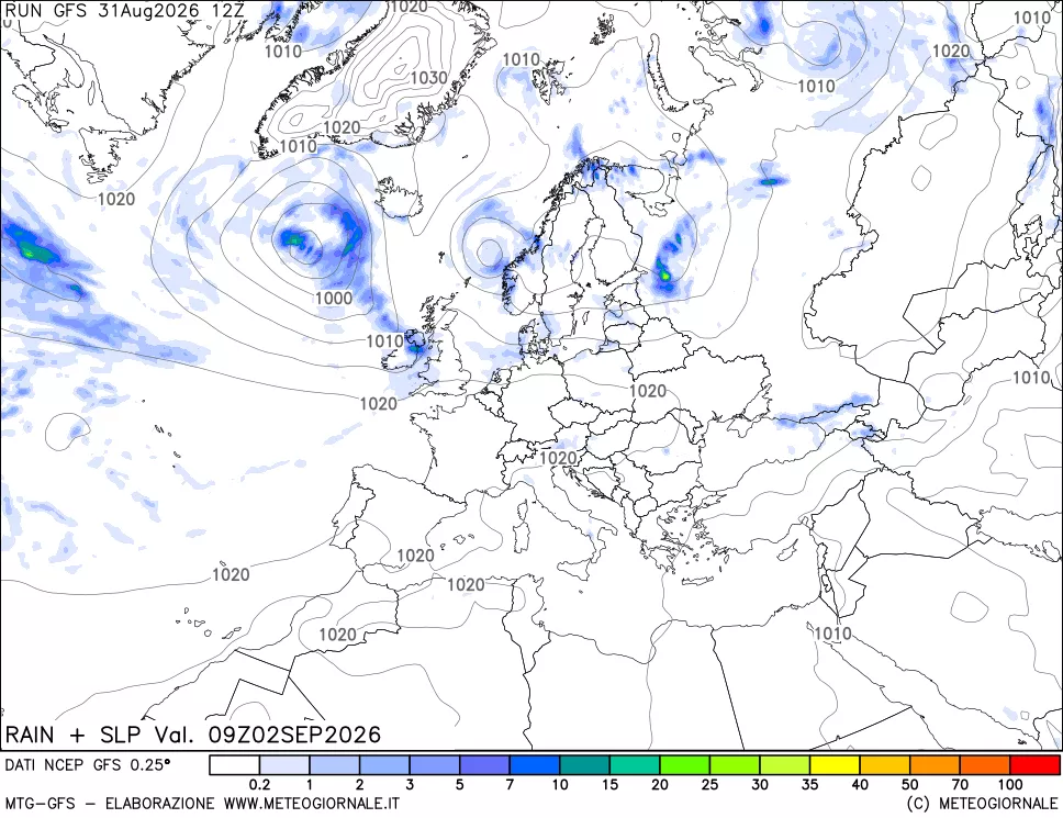 mappa Precipitazioni e pressione SLM