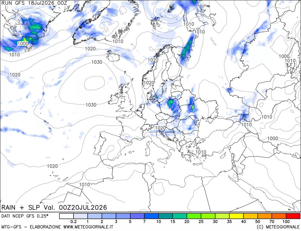 mappa Precipitazioni e pressione SLM