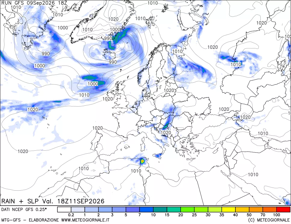 mappa Precipitazioni e pressione SLM