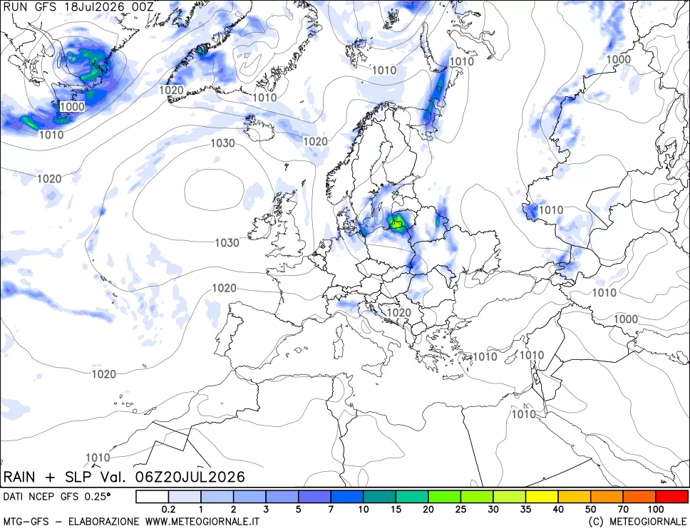 mappa Precipitazioni e pressione SLM