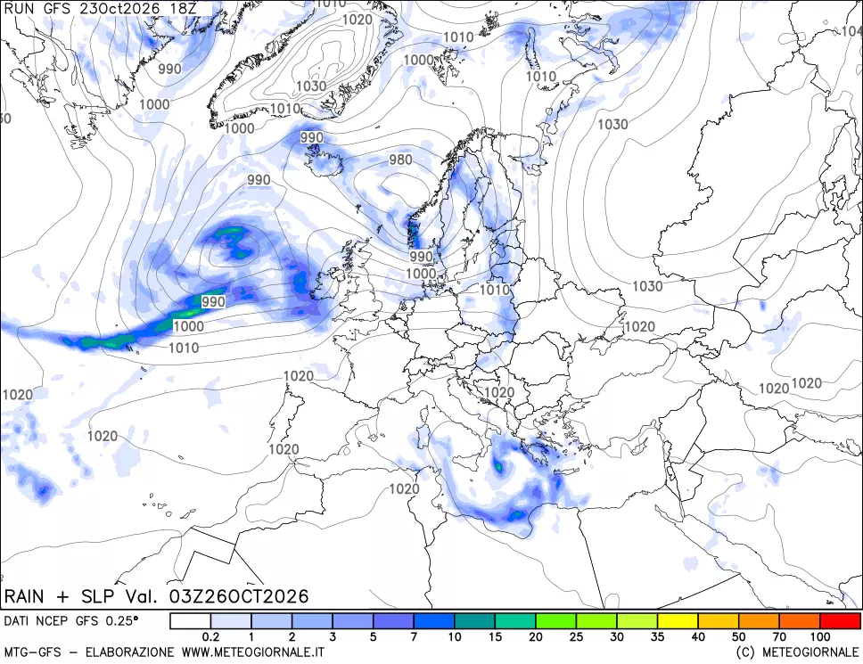 mappa Precipitazioni e pressione SLM