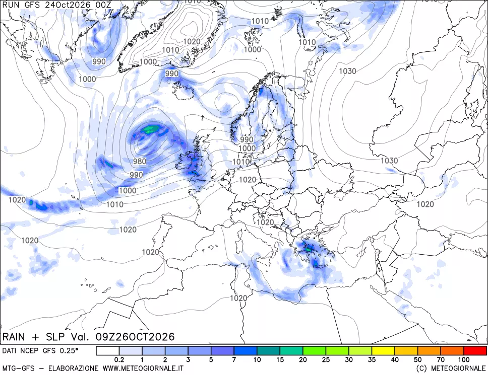mappa Precipitazioni e pressione SLM