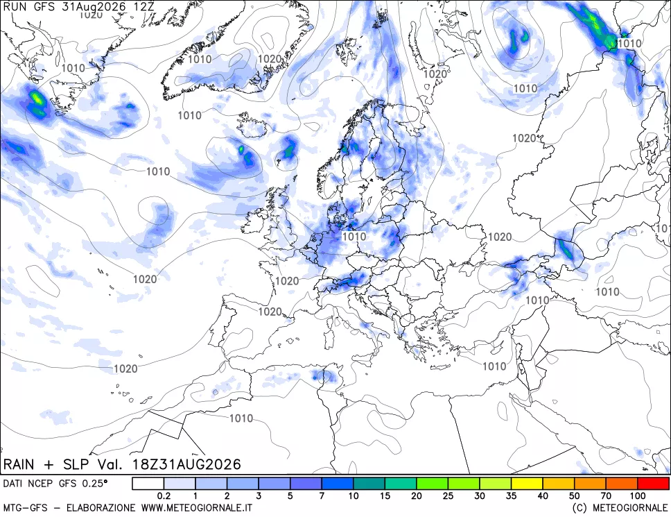 mappa Precipitazioni e pressione SLM