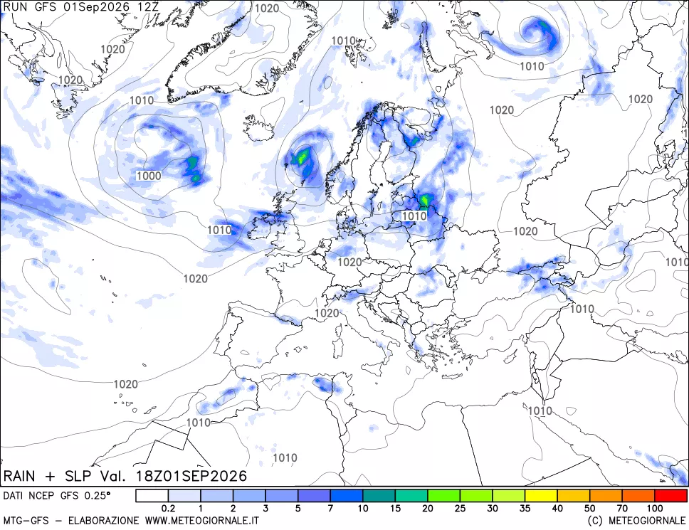 mappa Precipitazioni e pressione SLM