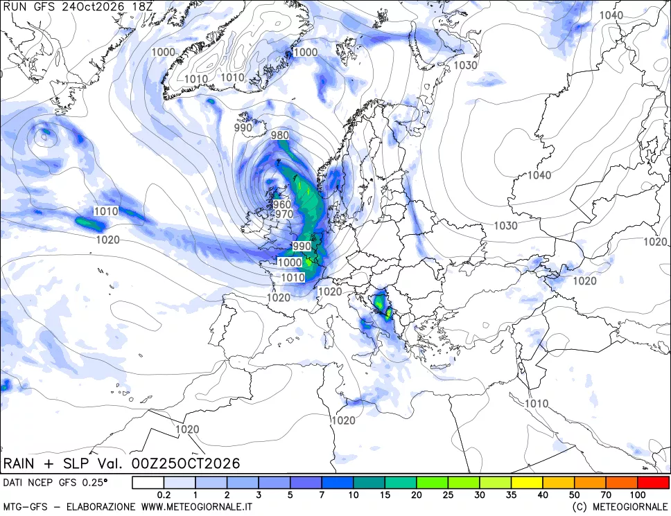 mappa Precipitazioni e pressione SLM