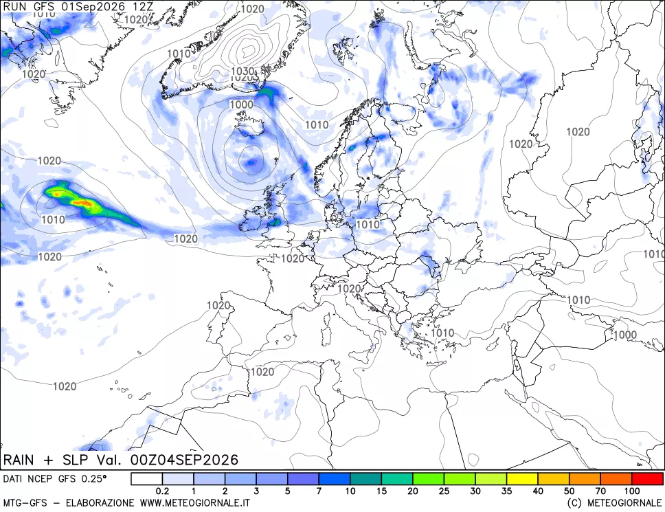 mappa Precipitazioni e pressione SLM