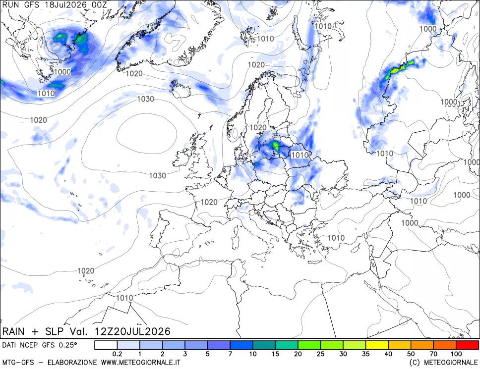 mappa Precipitazioni e pressione SLM