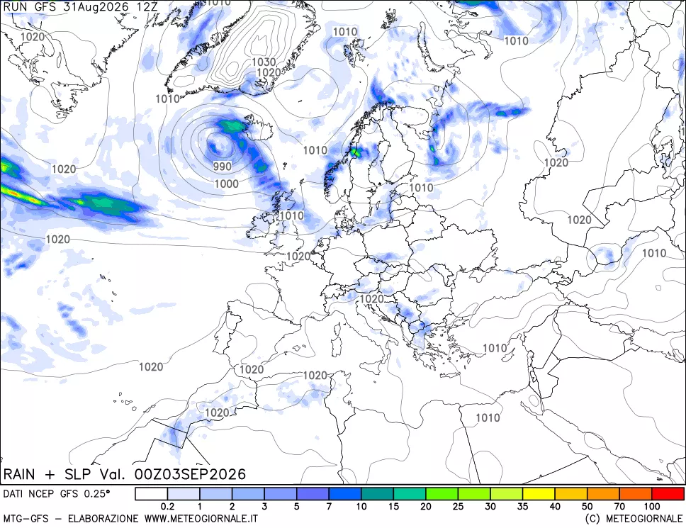 mappa Precipitazioni e pressione SLM