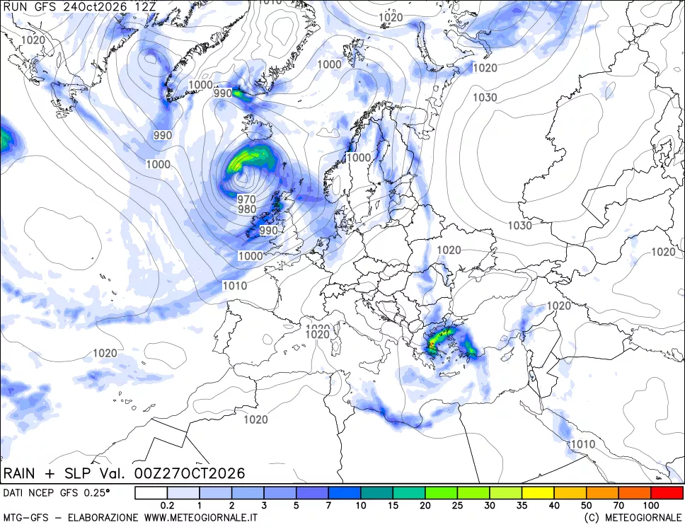 mappa Precipitazioni e pressione SLM