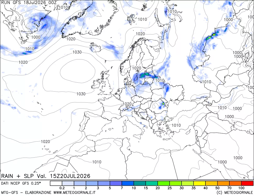mappa Precipitazioni e pressione SLM