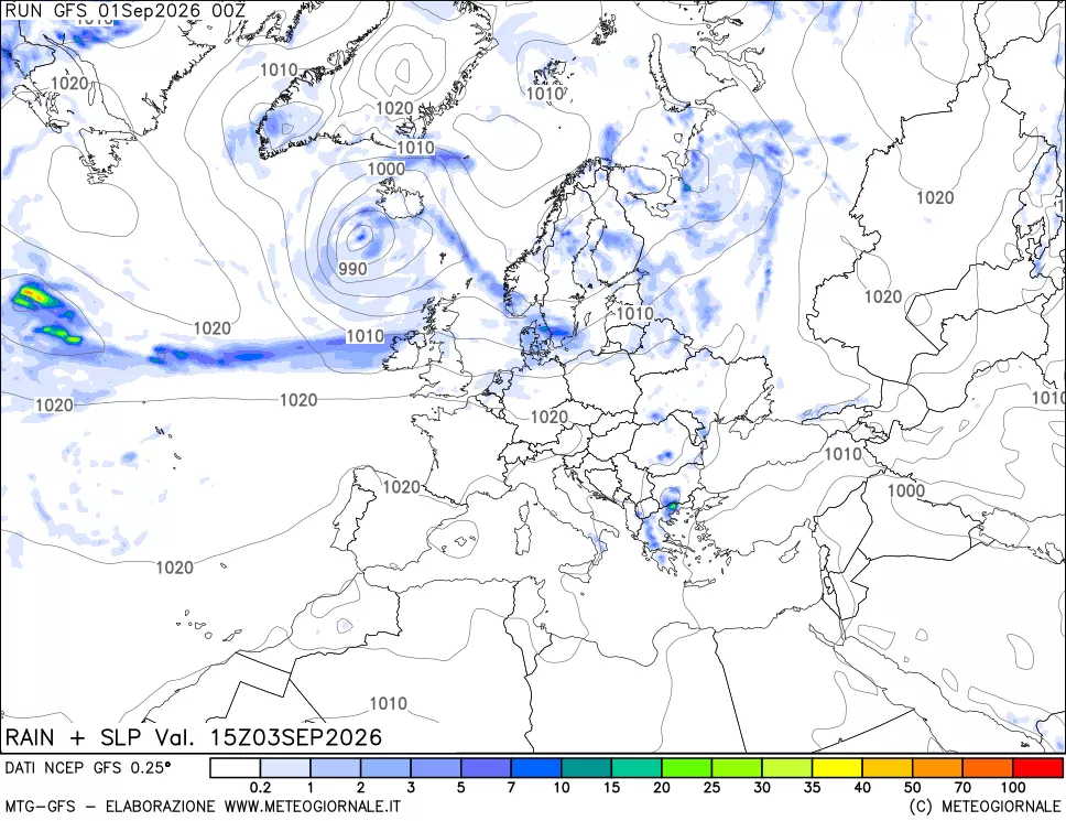 mappa Precipitazioni e pressione SLM