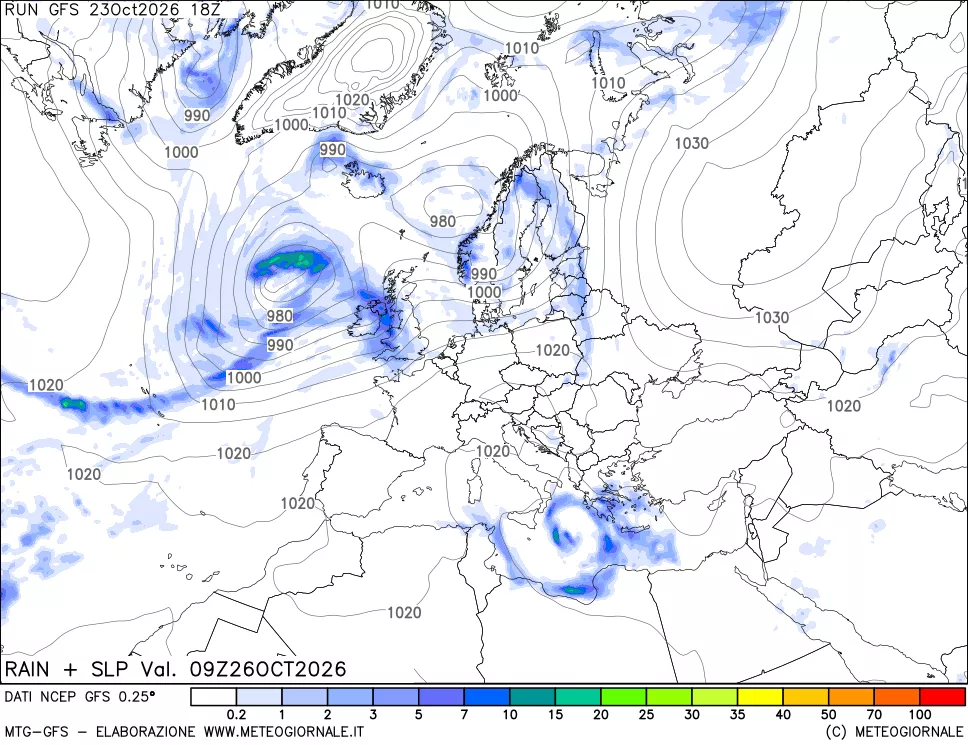 mappa Precipitazioni e pressione SLM