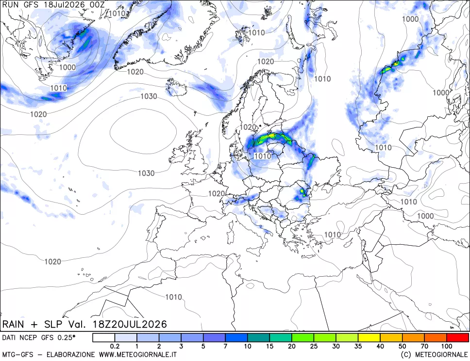 mappa Precipitazioni e pressione SLM
