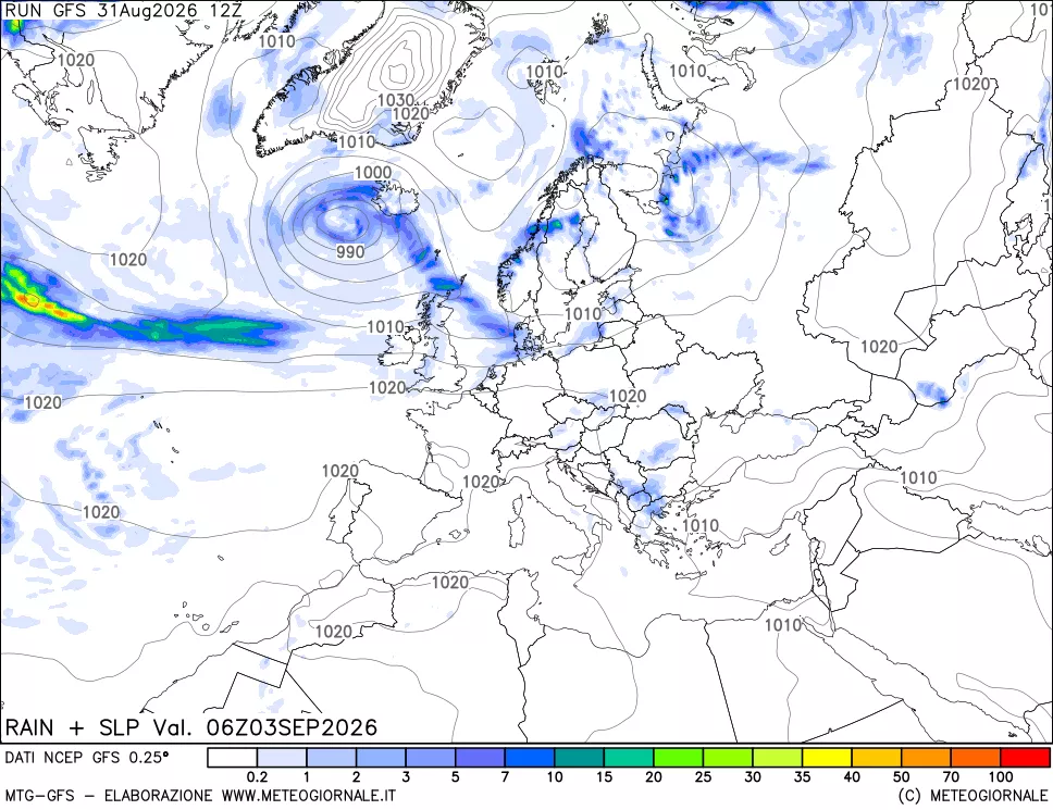 mappa Precipitazioni e pressione SLM