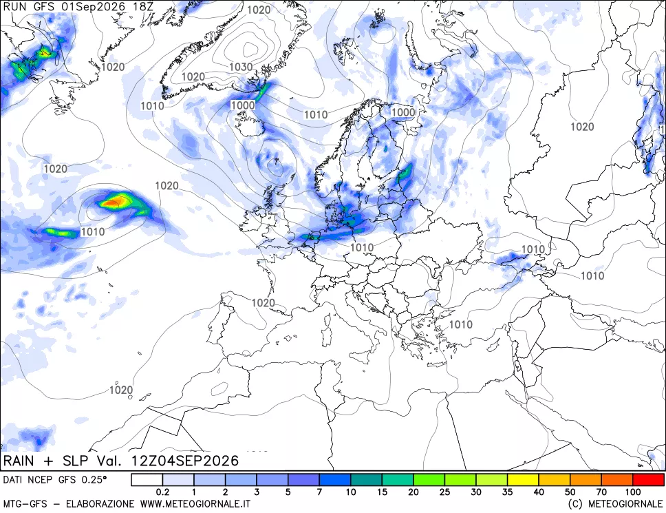 mappa Precipitazioni e pressione SLM