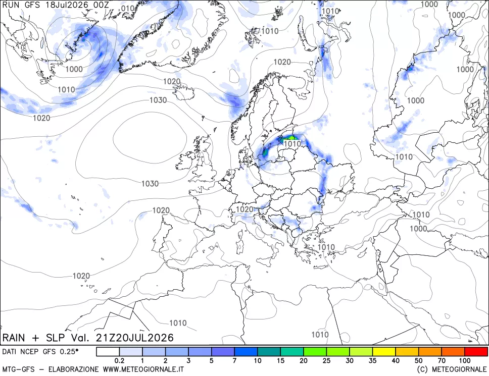 mappa Precipitazioni e pressione SLM