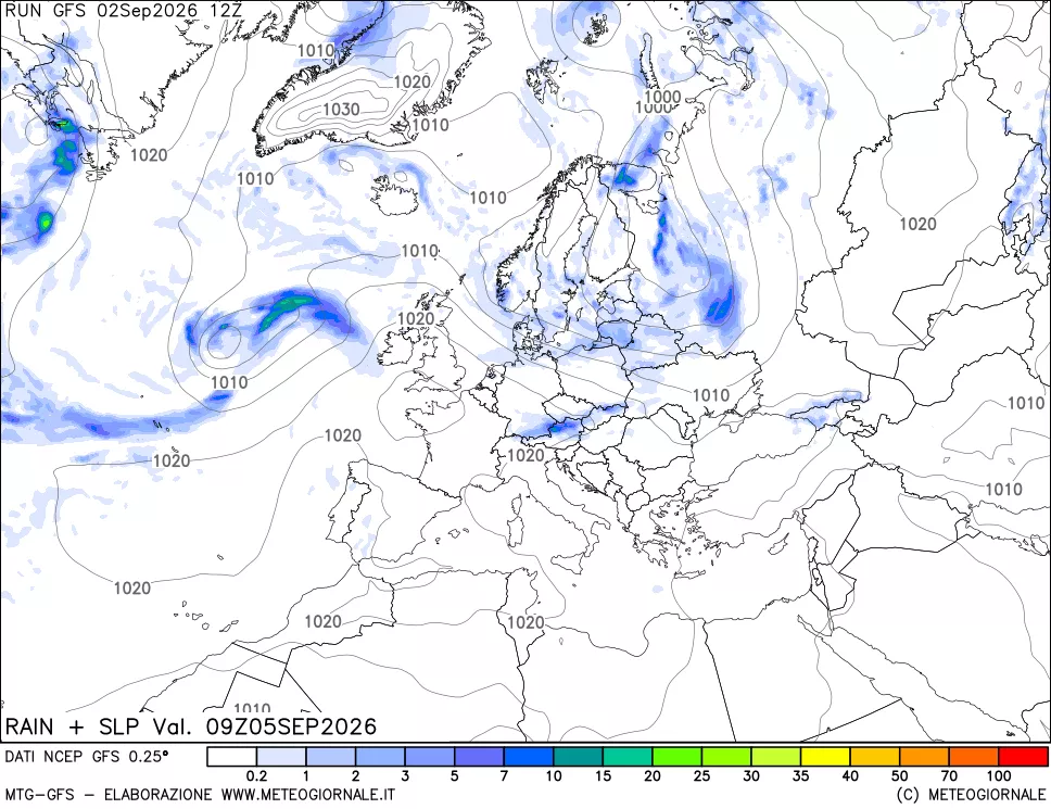 mappa Precipitazioni e pressione SLM