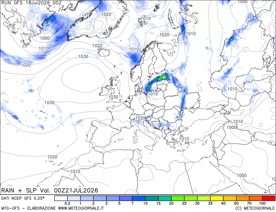 mappa Precipitazioni e pressione SLM