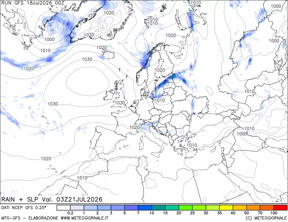 mappa Precipitazioni e pressione SLM