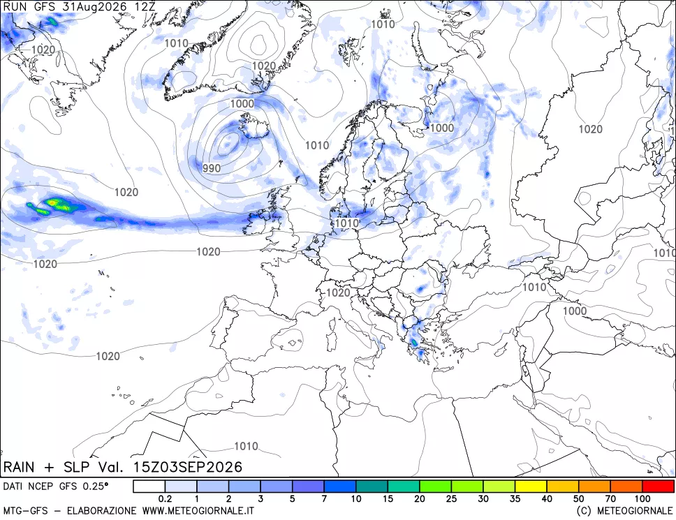 mappa Precipitazioni e pressione SLM
