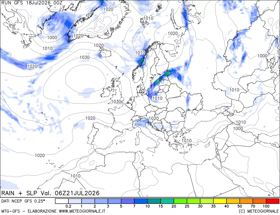 mappa Precipitazioni e pressione SLM