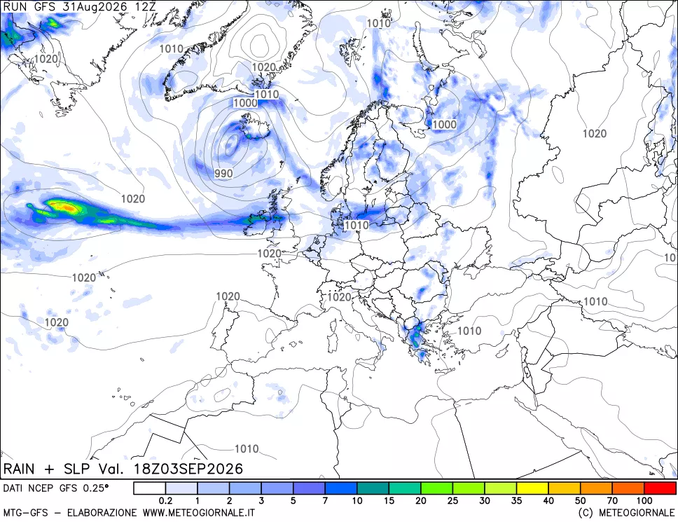 mappa Precipitazioni e pressione SLM