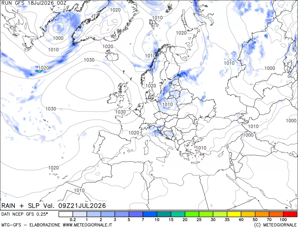mappa Precipitazioni e pressione SLM