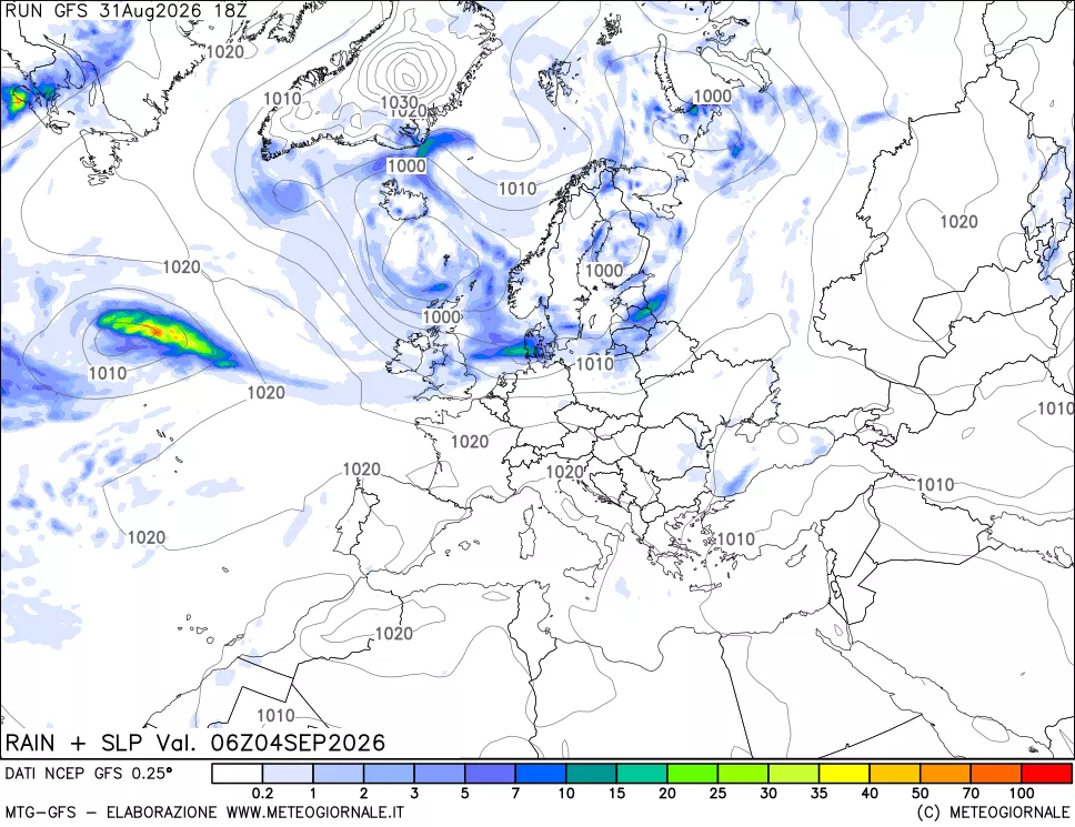mappa Precipitazioni e pressione SLM