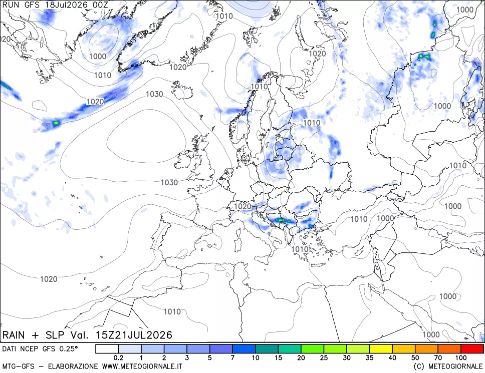 mappa Precipitazioni e pressione SLM