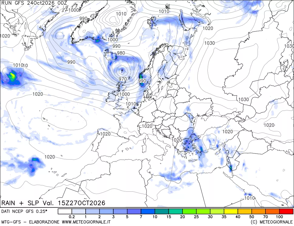 mappa Precipitazioni e pressione SLM