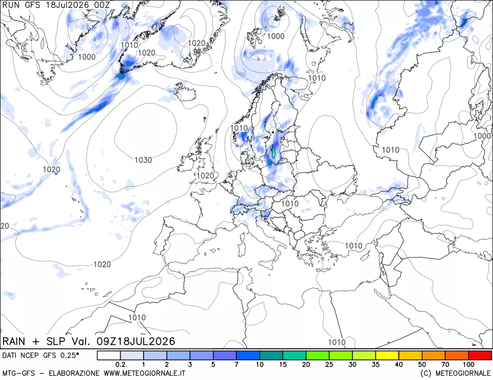 mappa Precipitazioni e pressione SLM