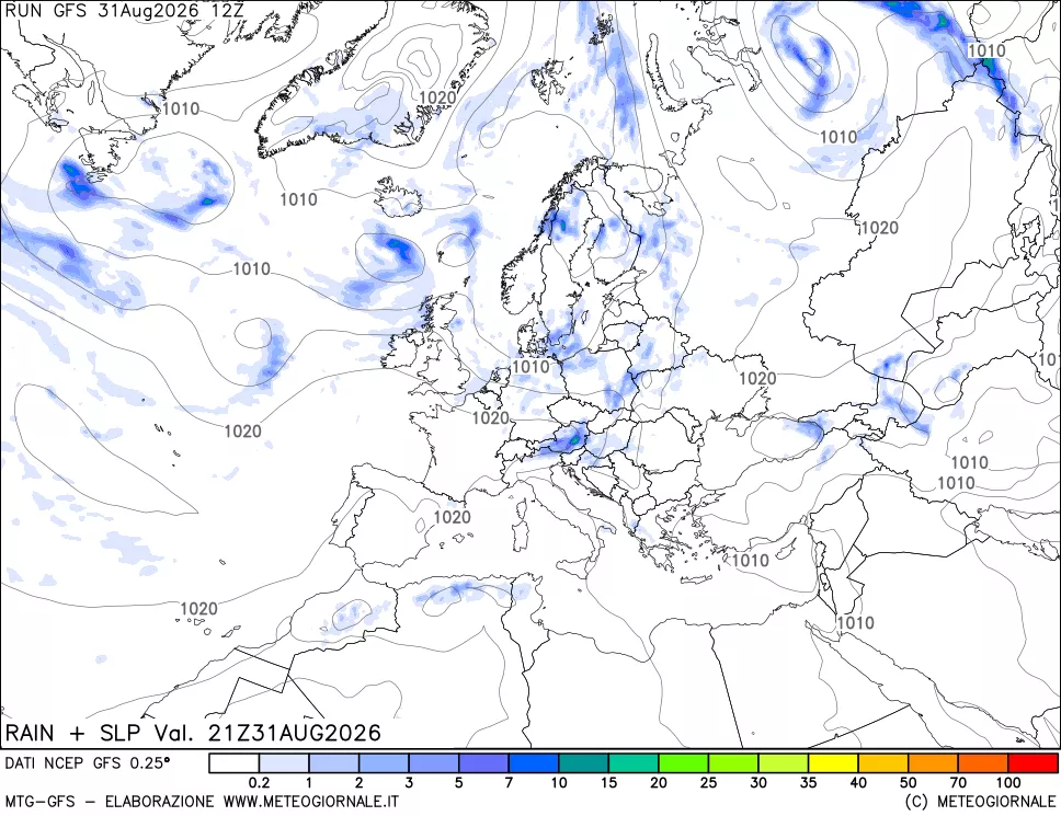 mappa Precipitazioni e pressione SLM