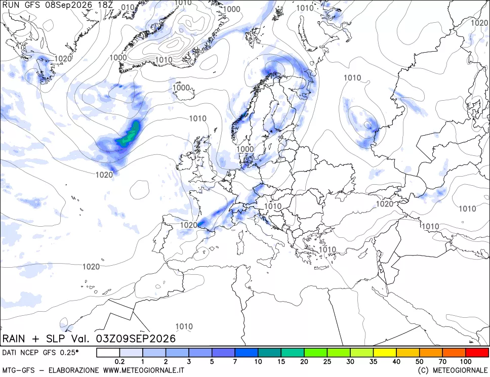 mappa Precipitazioni e pressione SLM
