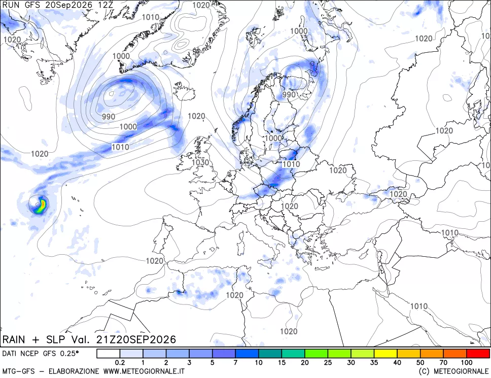 mappa Precipitazioni e pressione SLM