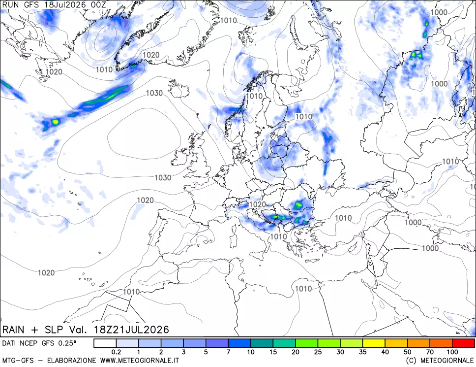 mappa Precipitazioni e pressione SLM