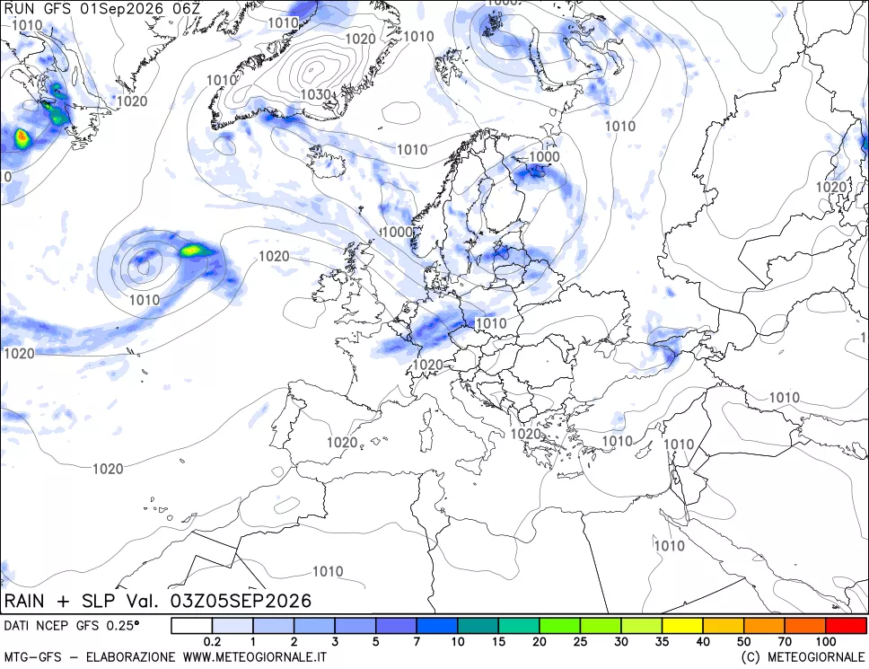 mappa Precipitazioni e pressione SLM