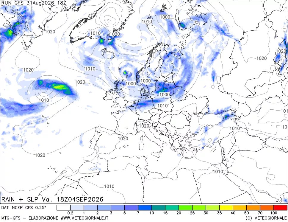 mappa Precipitazioni e pressione SLM