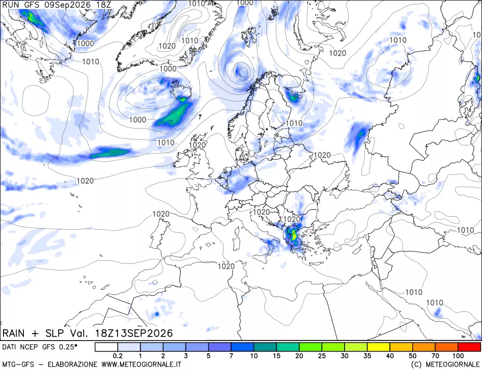 mappa Precipitazioni e pressione SLM
