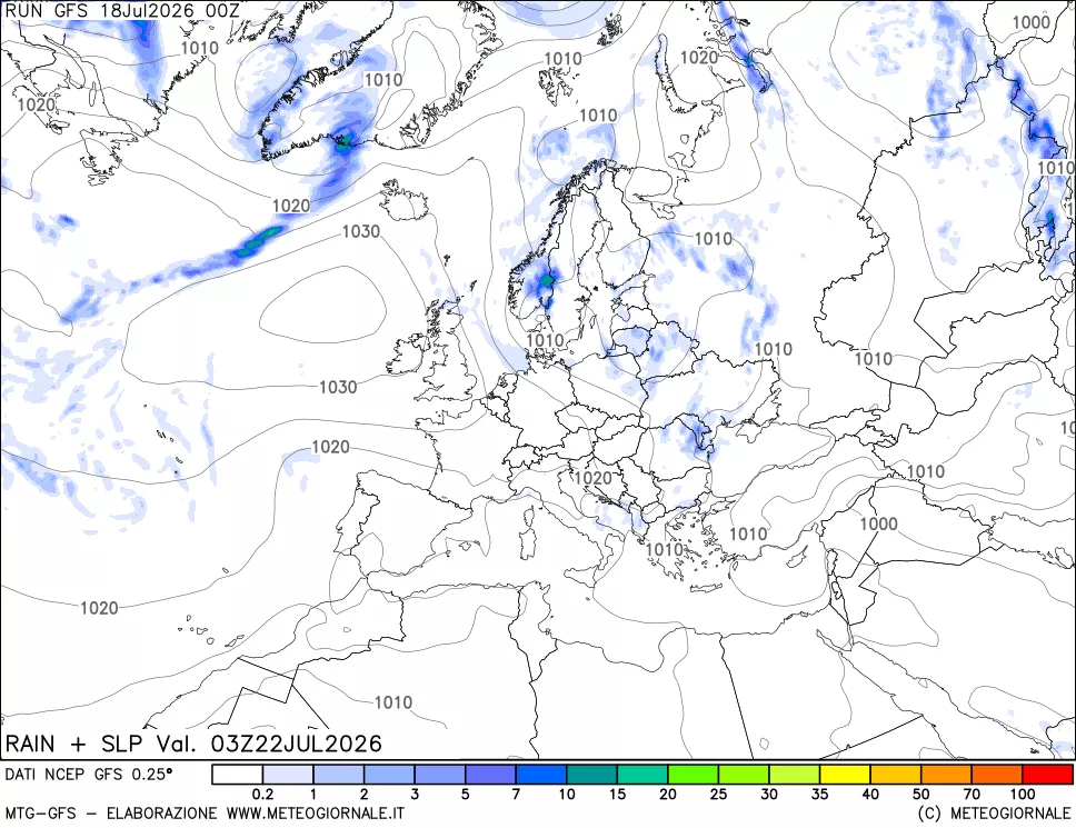 mappa Precipitazioni e pressione SLM