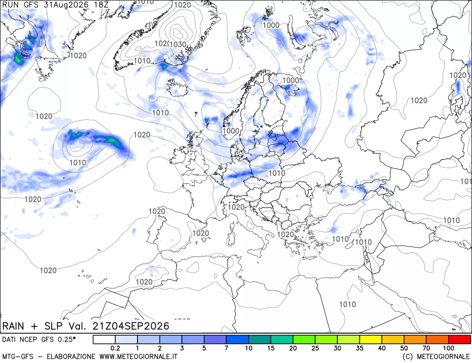 mappa Precipitazioni e pressione SLM