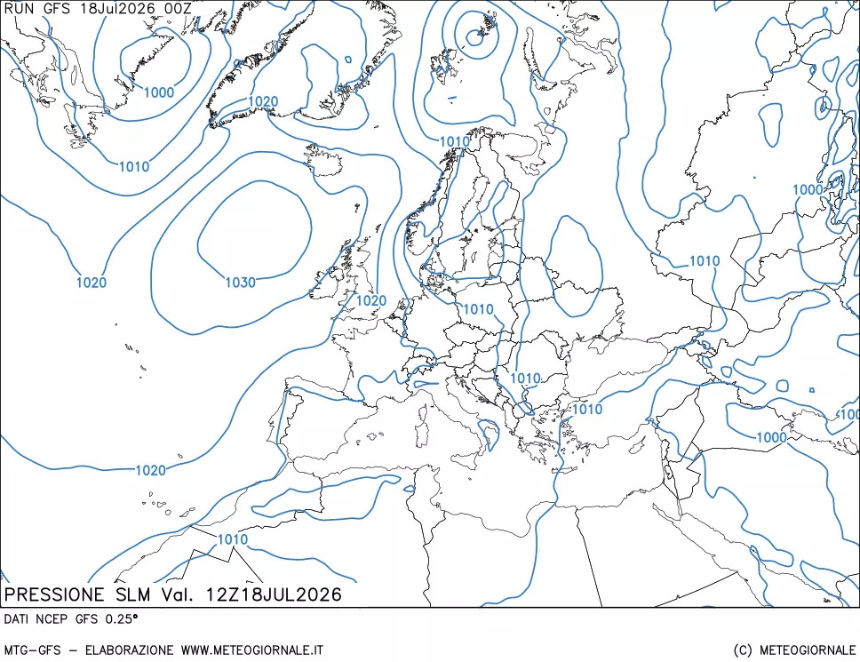 mappa Pressione sul livello del mare