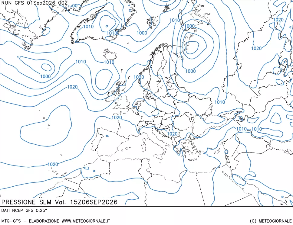 mappa Pressione sul livello del mare