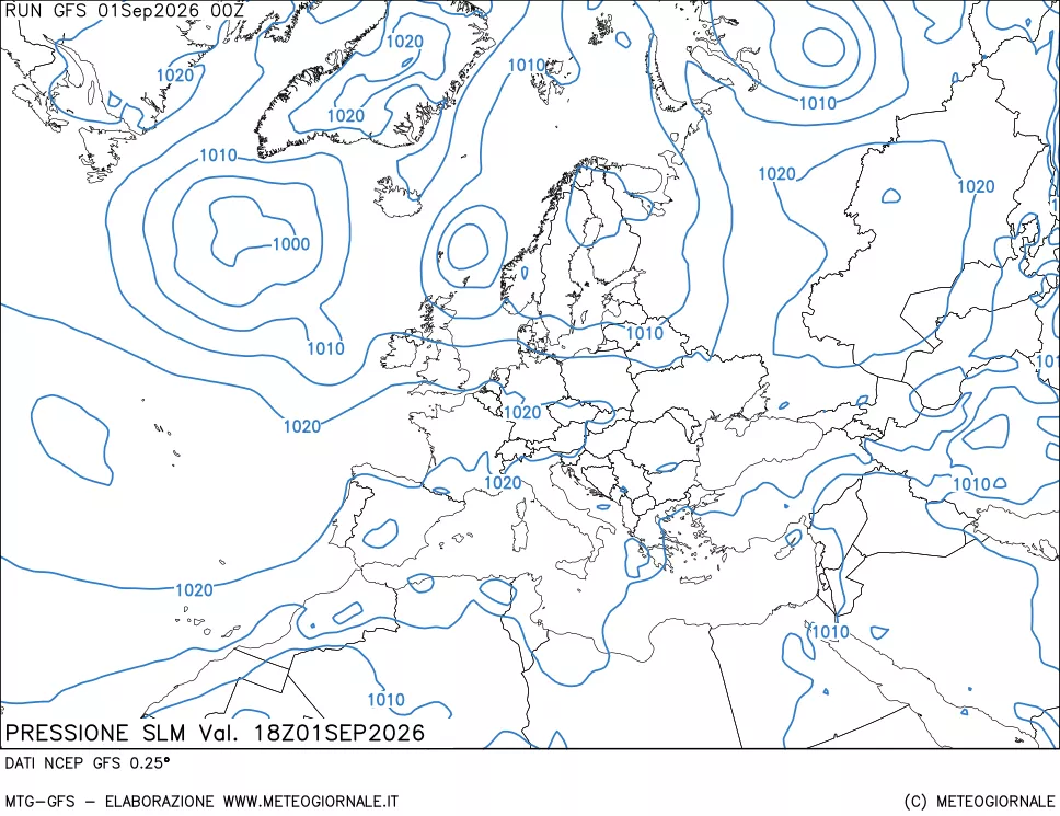 mappa Pressione sul livello del mare