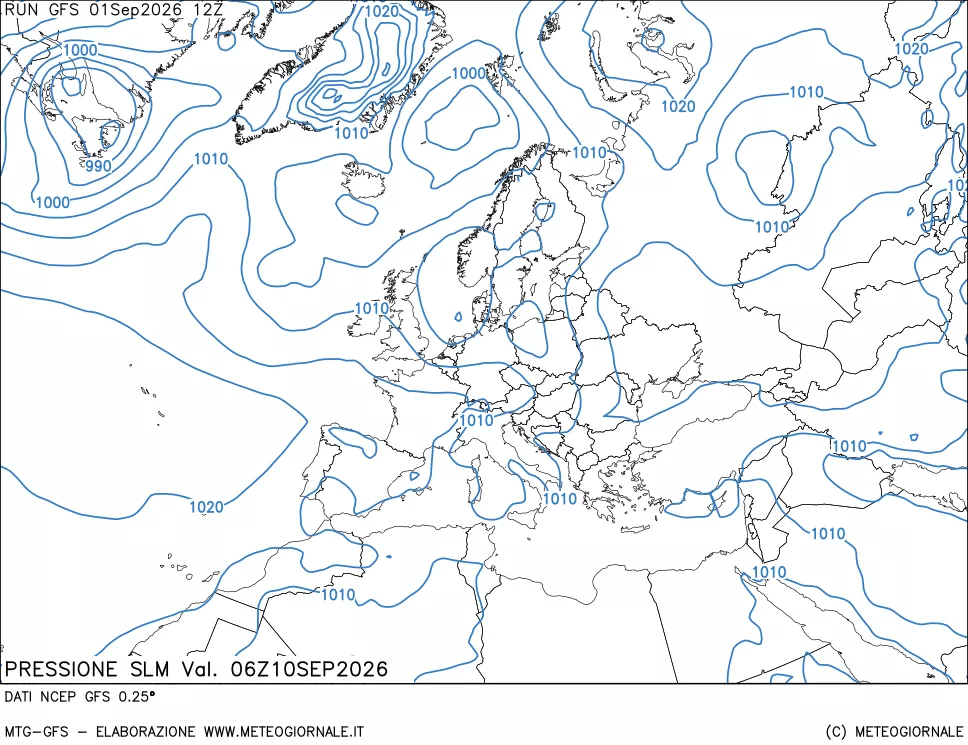 mappa Pressione sul livello del mare