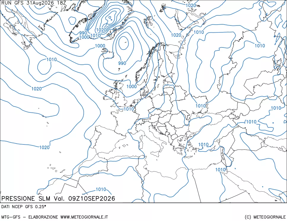 mappa Pressione sul livello del mare